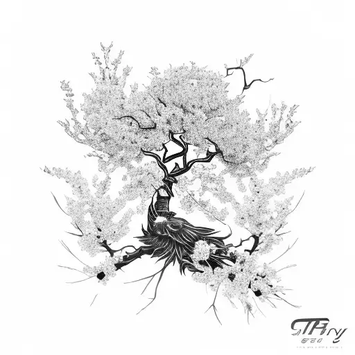 Masculine Cherry Blossom Tree With Petals Falling Off