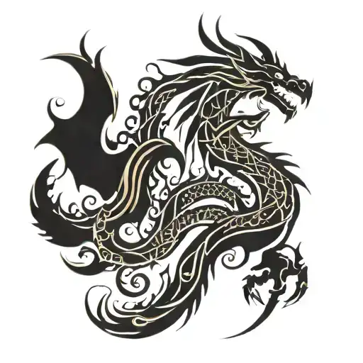 Dragon And Phoenix Rising From Flames