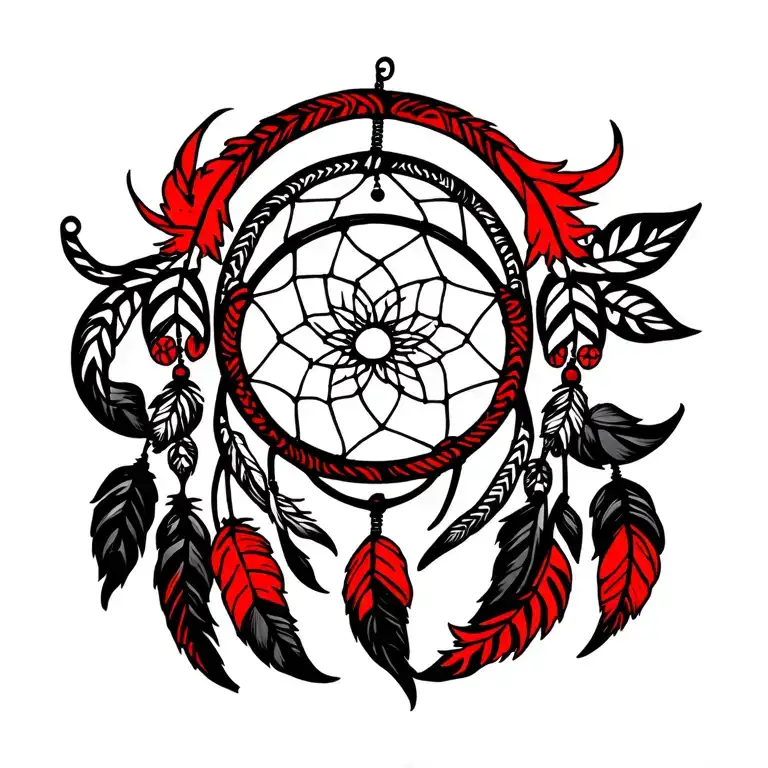 Black And Red Dream Catcher Spiritual Cowboy Japanese Old School Thin Lines But Detailed