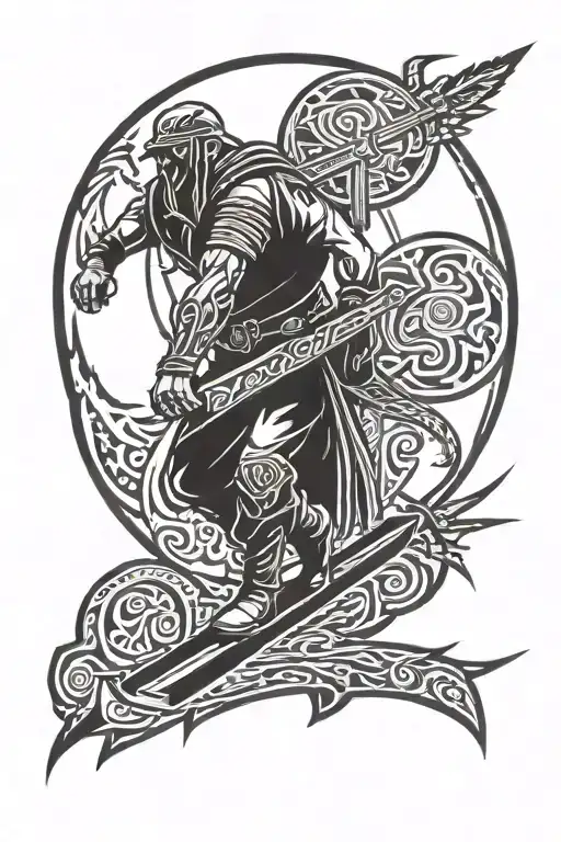 Soldier Walking Into Valhalla Symbol With Intricate