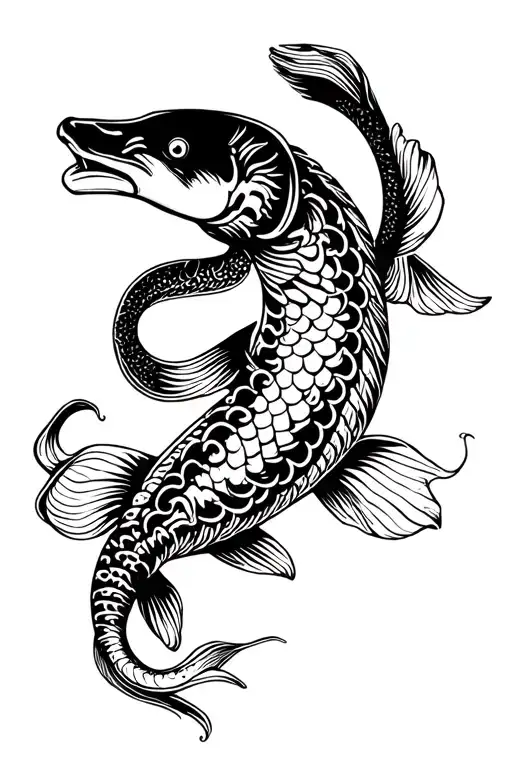 Koi Fish With Snake Coiled