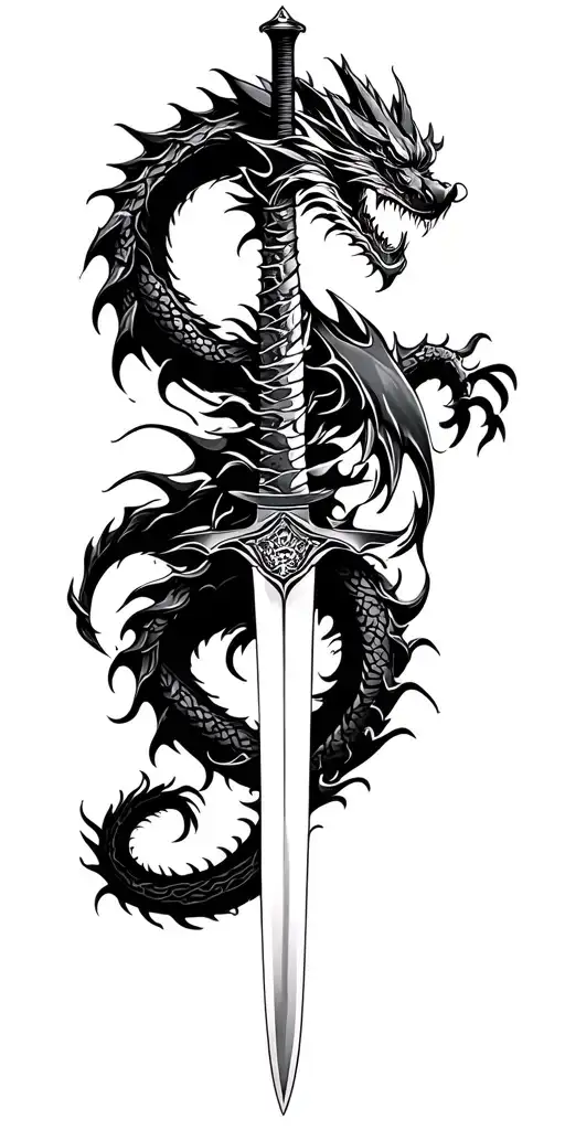Dragon Wrapped Around A Katana Sword