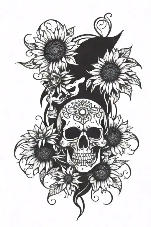 Skull Surrounded By Sunflowers