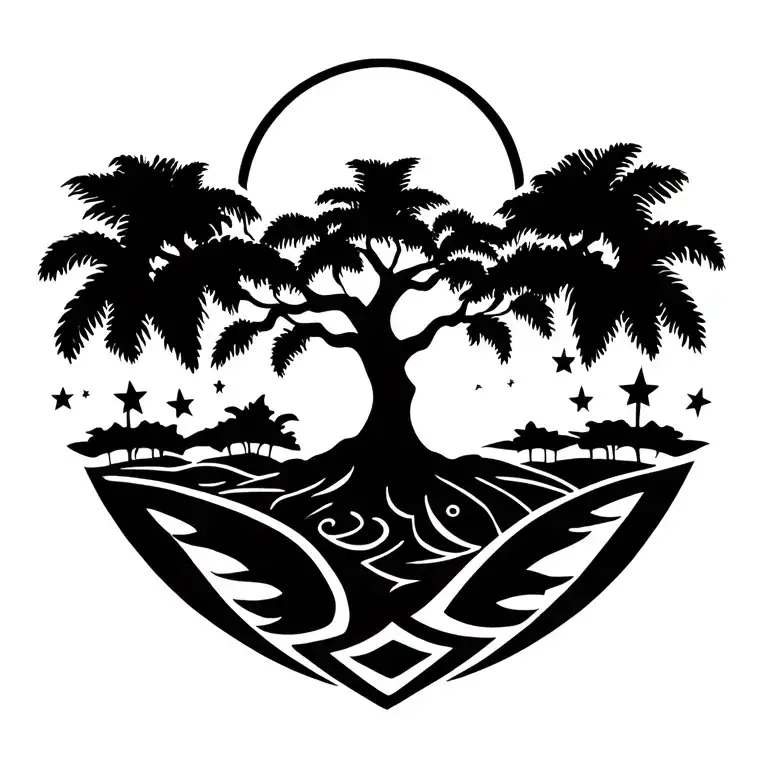 Philippine Tree Stars And A Sun In The Corner