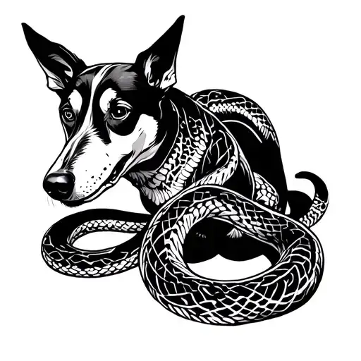 Snake And Mongrel Dog Playing