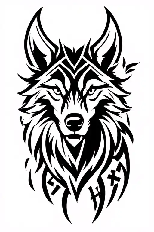 Wolf Head With Viking Runes