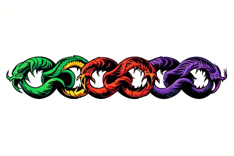 Three Ouroboros With Different Colors Eating Each Others Tales