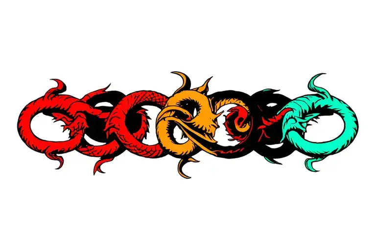 Three Ouroboros With Different Colors Eating Other's Tales