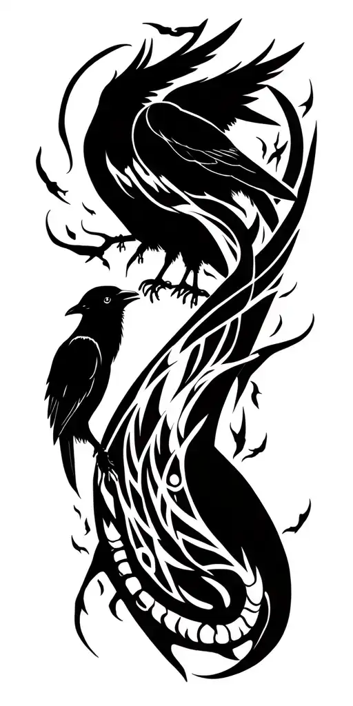 Uroboros In The Forest With Crows