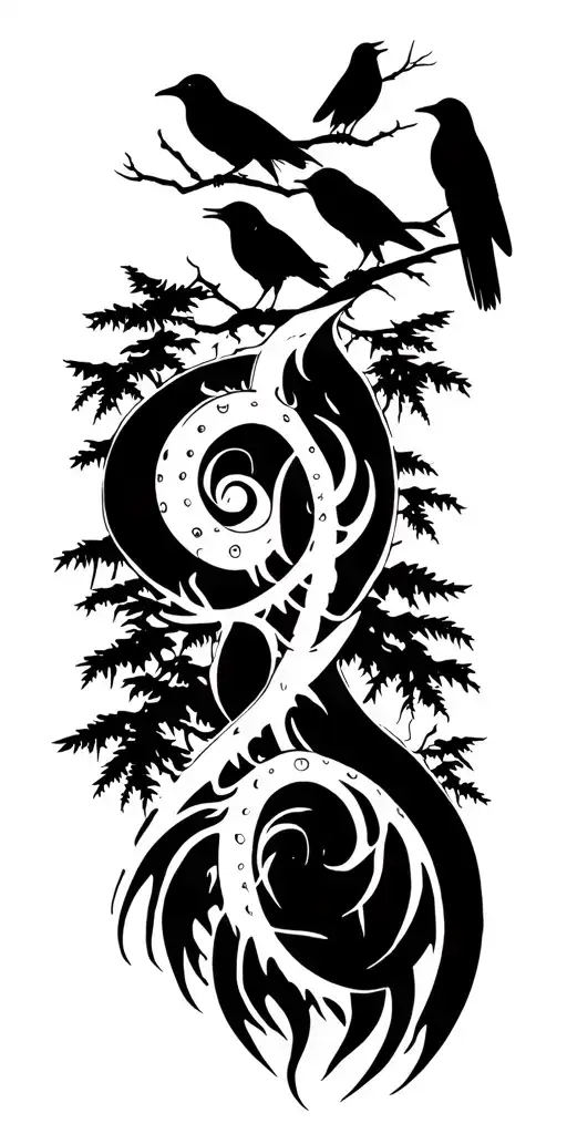 Uroboros In The Forest With Crows