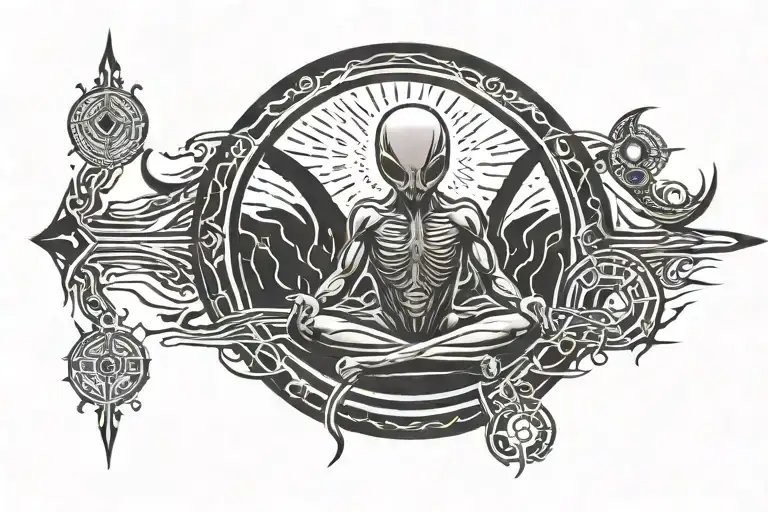 Alien Meditating On A Lake Of Stars