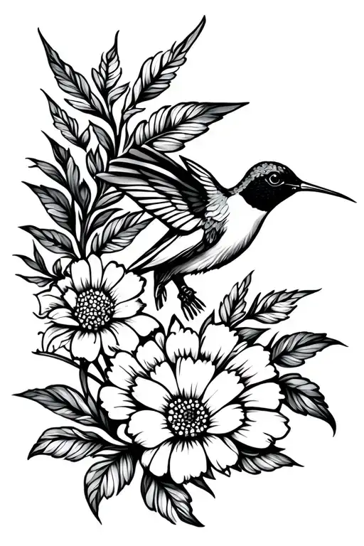 Marigold And Hummingbird