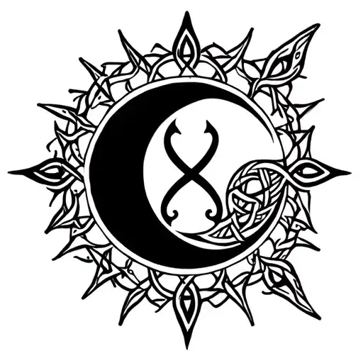 Celtic Love Knot Surrounded In The Middle By The Combined Moon And Sun