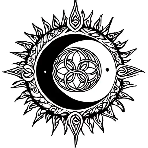Celtic Love Knot Surrounded In The Middle By The Combined Moon And Sun