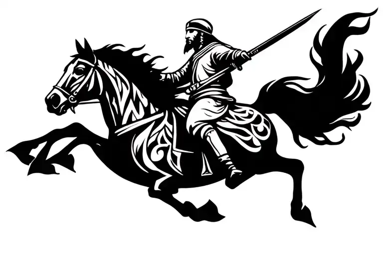 Khalid Ibn Walid On A Horse Running With A Sword