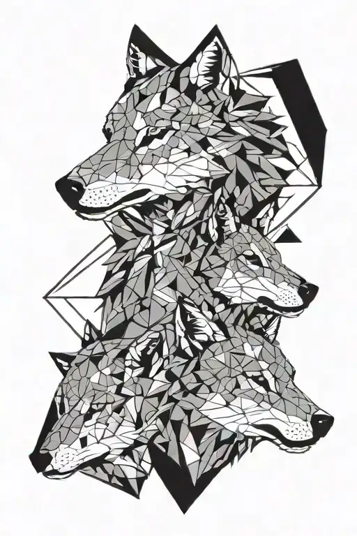 A Geometric Design Incorporating Wolf Heads To Symbolize Family Unity