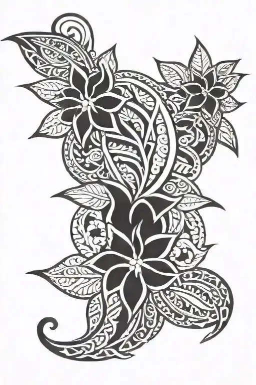 Traditional Fijian Tattoo With Frangipanis