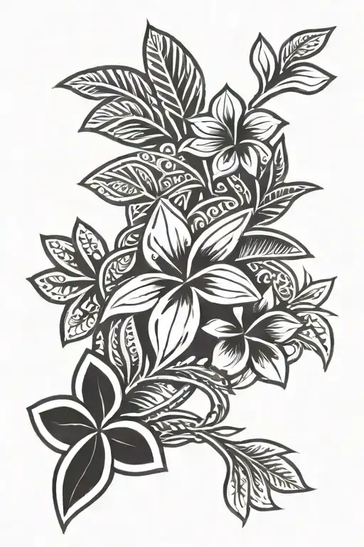 Traditional Fijian Tattoo With Frangipanis That Is Thin