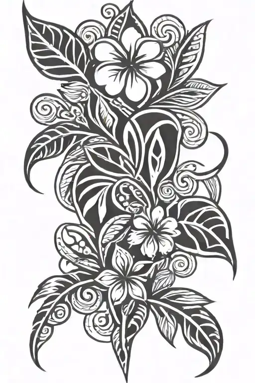 Traditional Fijian Tattoo With Frangipanis That Is Thin And More Tirbal Branches