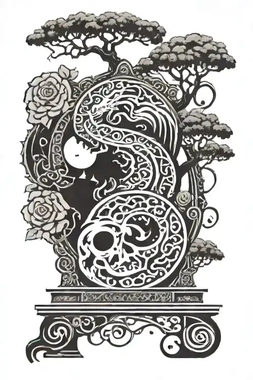 Roses Dragon Coil Waterfall Flowing Pyramid Big Tree Crows Moon Yinyang Hourglass Whale Wheel Chair