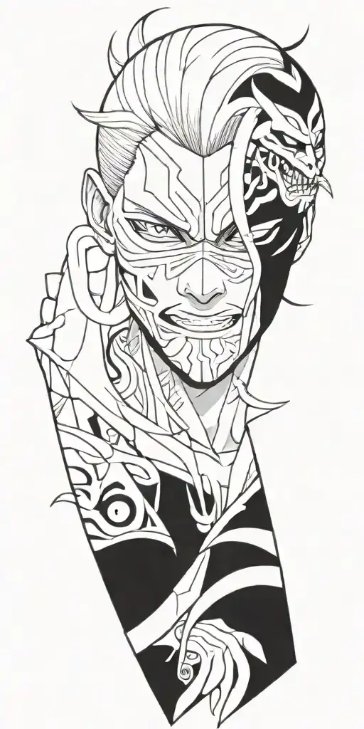 Anime Character Wearing A Mask Fighting Off Inner Demons