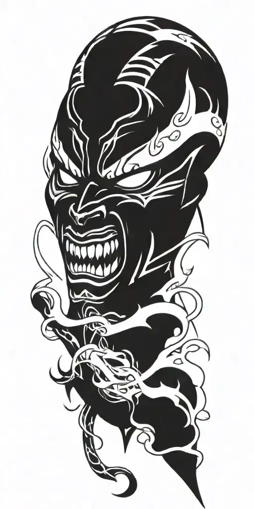 Male Anime Character Oni Mask Fighting Off Inner Demons