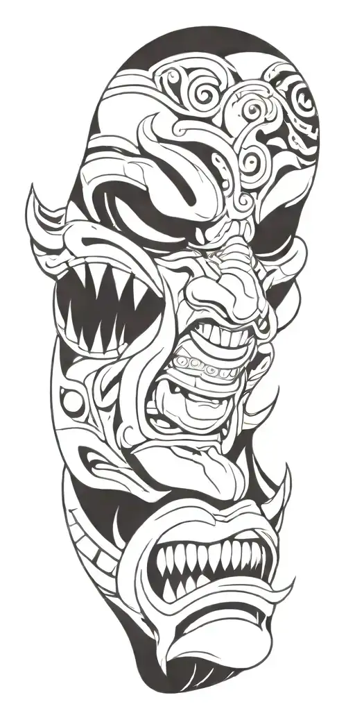 Male Anime Character Oni Mask Fighting Off Inner Demons