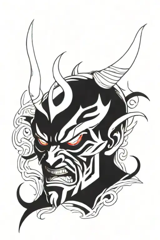 Male Anime Character Oni Mask Fighting Off Inner Demons
