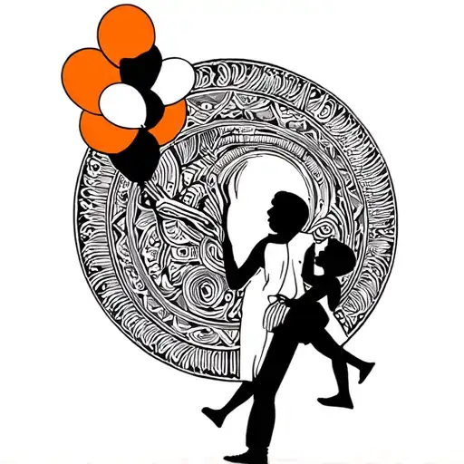 Man Carrying His Son With Balloons In Lasanos De