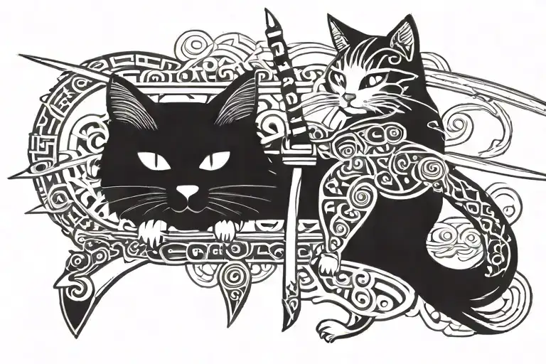 Katana And Cat Sitting
