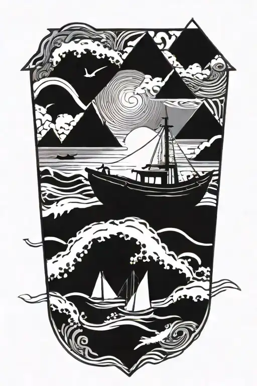 Beach Scene Featuring A Small Modern Fishing Boat Inside A Triangle