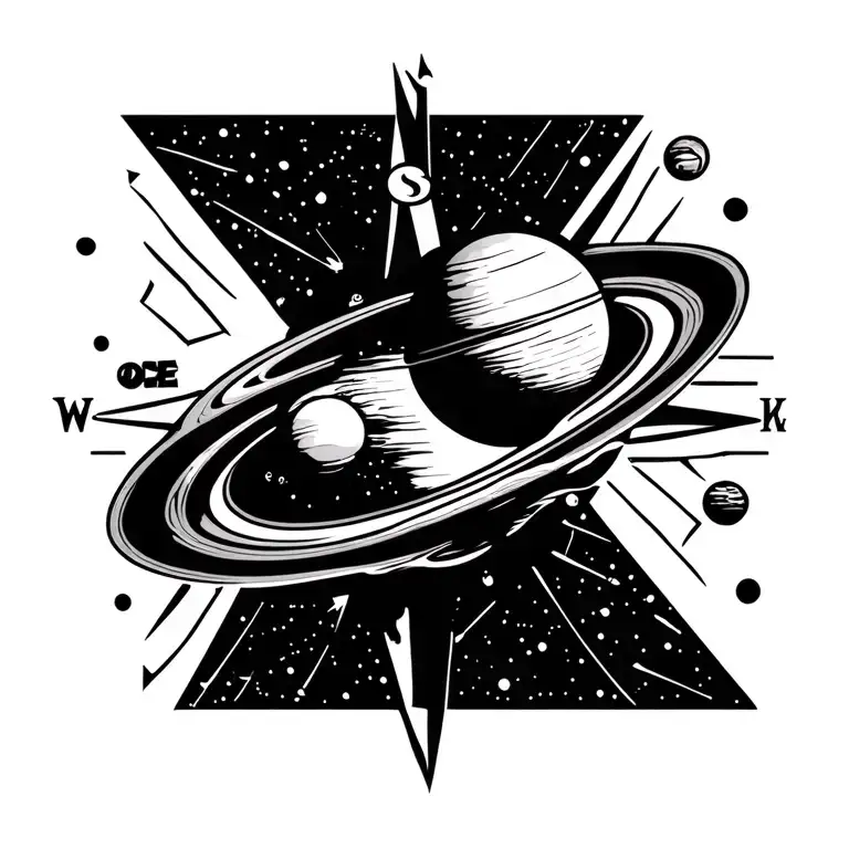Compass With Solar System And Planet Saturn Mars And