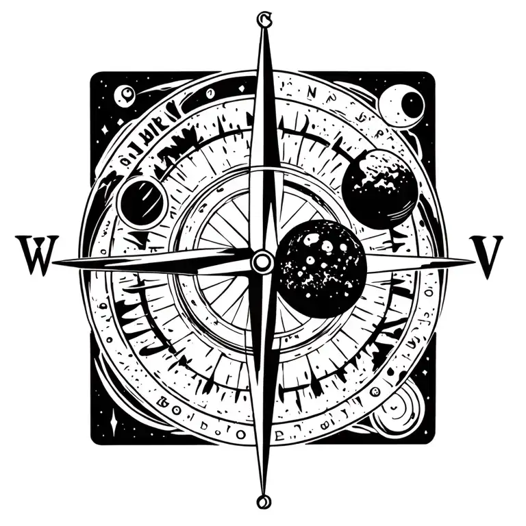 Compass With Solar System And Planet
