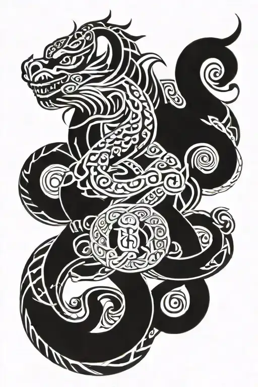 Maori Celtic Knotwork Design Incorporating Taniwha And Dragon