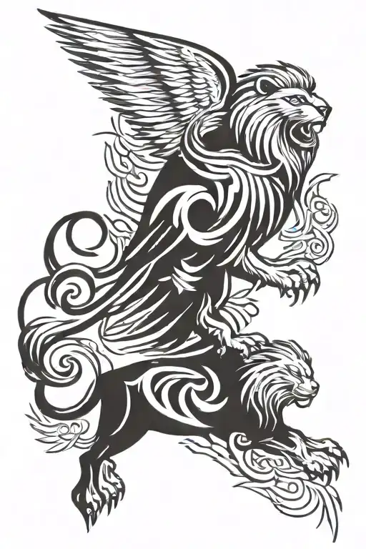 Lion And Eagle Soaring
