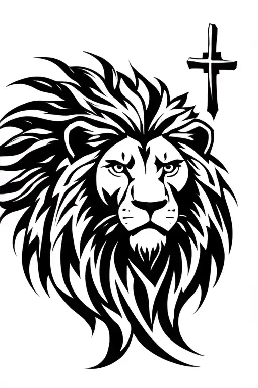 Tribal Lion With Cross In Mane Being The Hairs