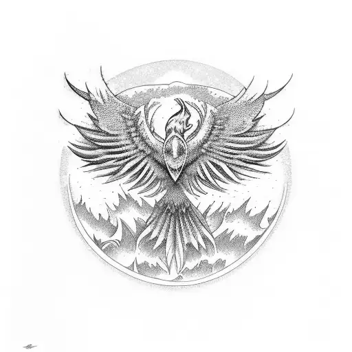 A Psychedelic Rock-inspired Phoenix Rising From The Ashes In A Moebius-inspired Landscape