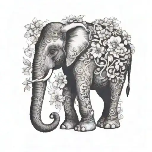 Simple Elegant Elephant Wrapped In Vine Of Flowrs Arm Sleeve