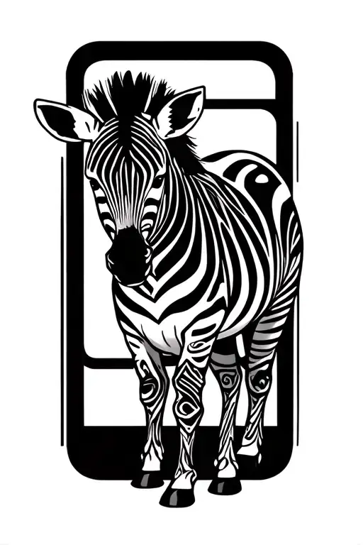 Standing Zebra In Black Rectangle