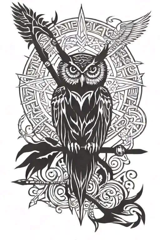 Spear And One Owl And A Torch