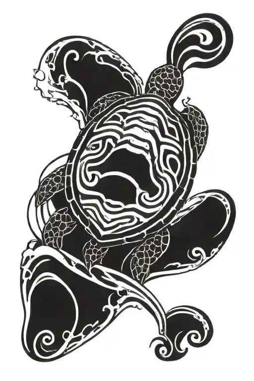 Turtle Inside A Wave