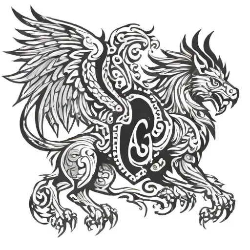 Mythical Griffin Raring Up Back To Back With Another Griffin