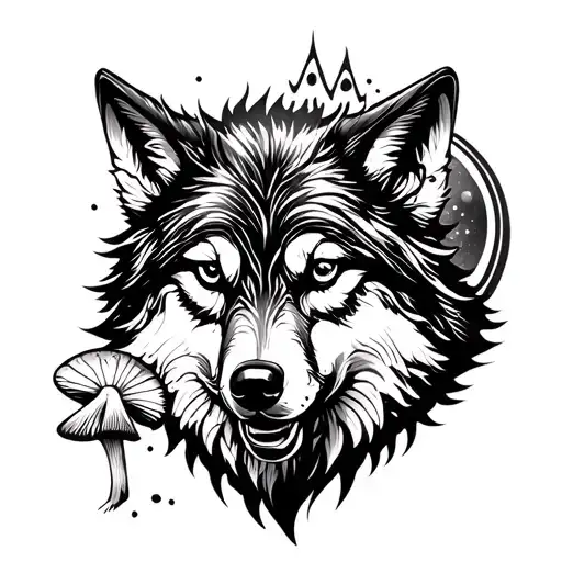 Hallucinogenic Mushrooms With Lsd The Universe And A Wolf Fused