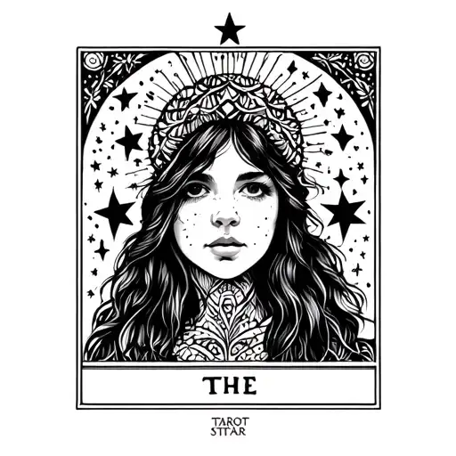 The Star Tarot Featuring A Pretty Hippie Girl In The Center With Stars