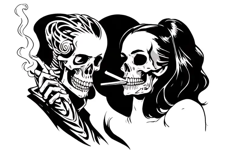 Gangster Woman Smoking Skeleton Man