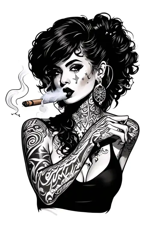 Gangster Woman Smoking Blunt With Twinkle Stars