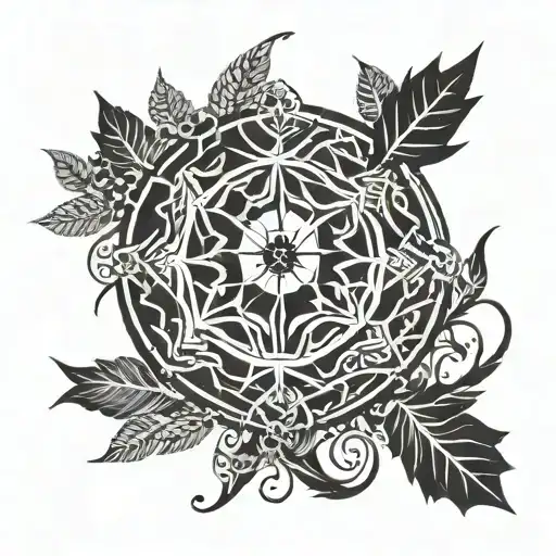 Vegvisir Hidden In The Leaves Of Yggdrasil With Paintbrush Style Linework