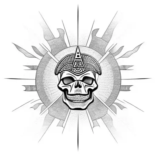 Skull With Aztec Sun God