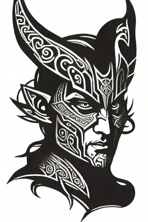 Loki Facing Front Face Nordic Tribal Tattoo Design