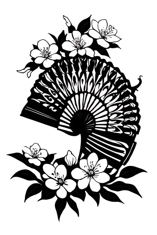 Fijian Fan Surrounded By Cherry Blossoms